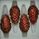 Tannenzapfen rot matt mit Dekor, 4 Stück, L 9cm